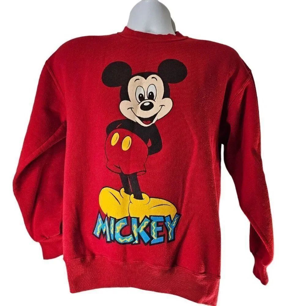 Vintage 80s Mickey Mouse Sweatshirt Mens Size S Red Disney Crewneck Pullover